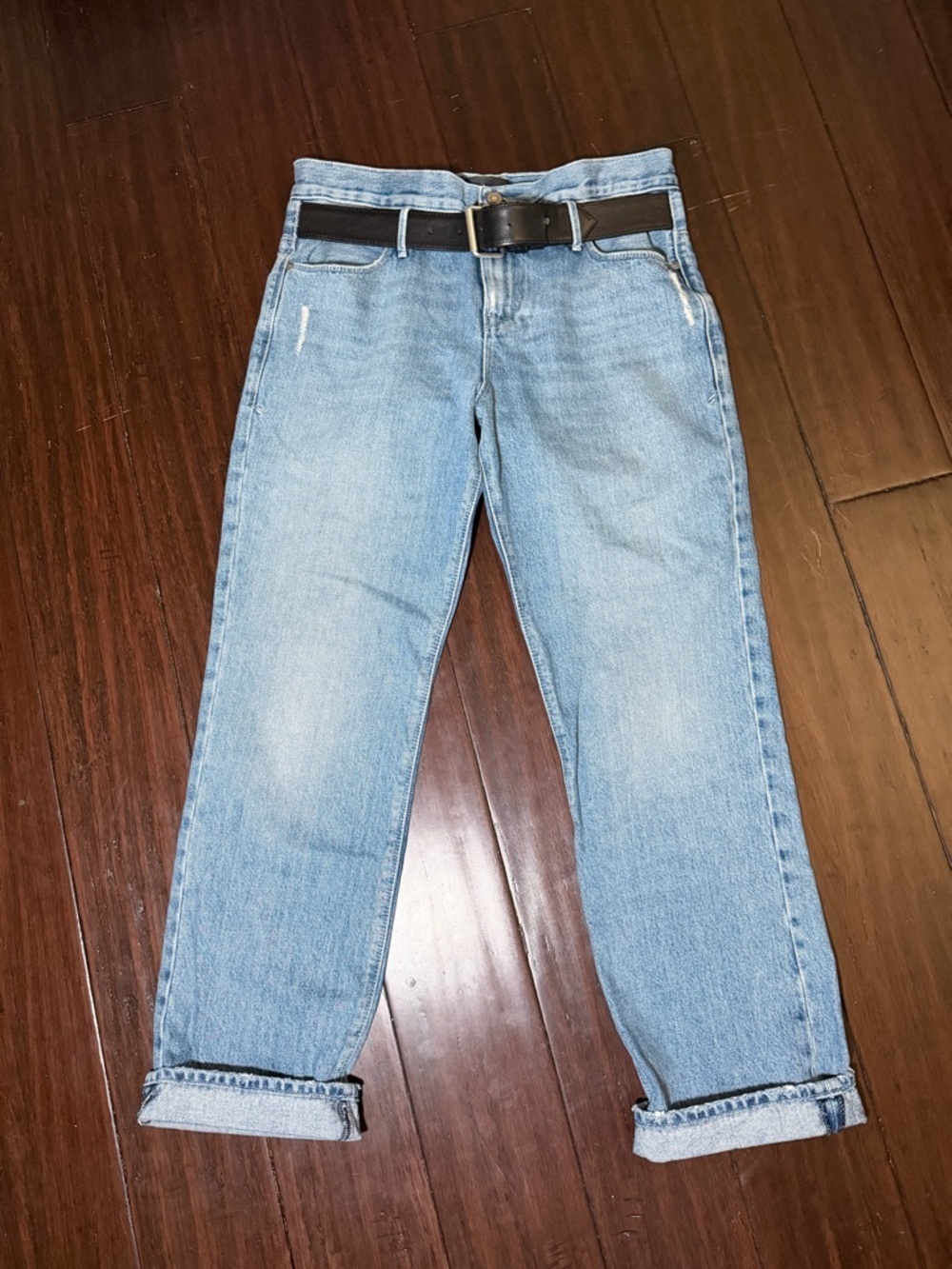 RtA Dexter Half Belt Jeans Straight Leg Factory Distressed Blue Wash Denim Small